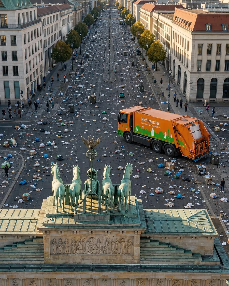 M&uuml;llwagen vor dem Brandenburger Tor, Kampagnenmotiv BSR